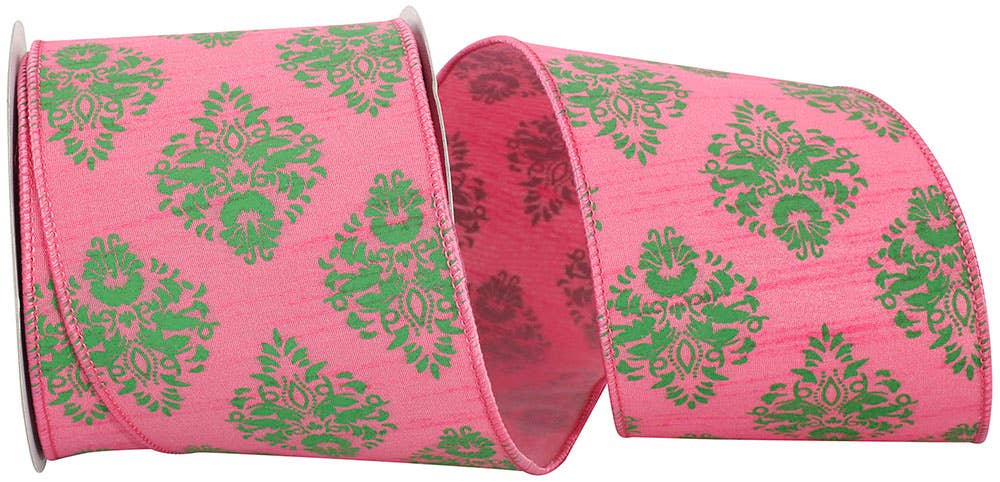 Dupioni Florentine Wired Edge, Pink/lime, 4 In, 10 Yards